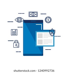 smartphone with webpage and security icons