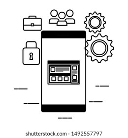 smartphone with webpage template and set icons