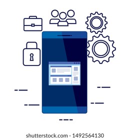 smartphone with webpage template and set icons