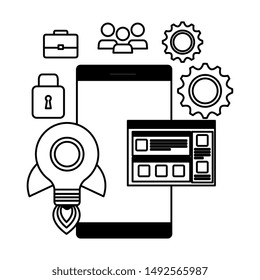 smartphone with webpage template and set icons