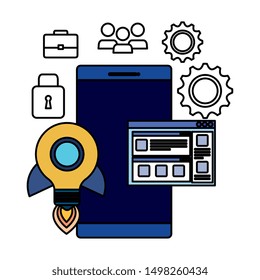 smartphone with webpage template and set icons