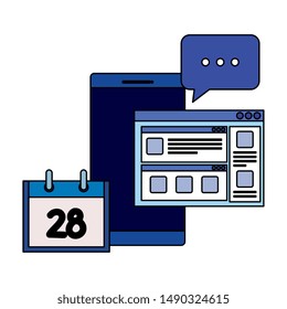 smartphone with webpage template and speech bubble