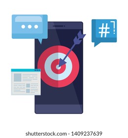 smartphone with webpage template and target arrow