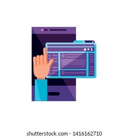 smartphone with webpage template vector ilustration
