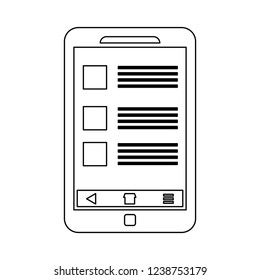 Smartphone website on screen in black and white
