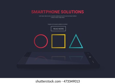 smartphone website template, cell phone landing page layout vector design, mobile phone infographic design