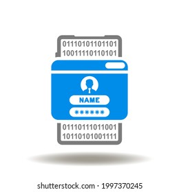 Smartphone and website with user, login, password identification vector illustration. Register online symbol. Web mobile phone authorization registration icon.