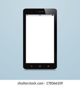 smartphone with white blank screen on blue background