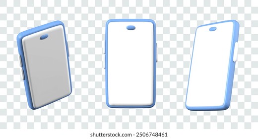 Smartphone with white blank screen. Set of vector phones in different positions