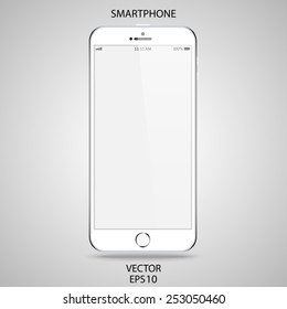 smartphone white color with blank touch screen and flare isolated on grey background. detailed and realistic mobile phone mockup. stock vector illustration