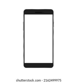 Smartphone with white empty screen. Mockup of realistic black phone. Vector isolated on white.