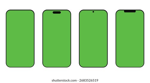 Smartphone with white and green screen, mobile phone mockup 
