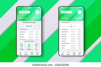 Smartphone widjet mobile app user interface desing  finance money planning app. UI, UX, GUI web style, minimalistic flat gradient halftone desing. Vector illustration. Eps 10.