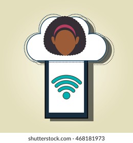 smartphone wifi cloud person vector illustration graphic