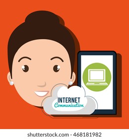 smartphone wifi cloud person vector illustration graphic