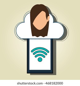 smartphone wifi cloud person vector illustration graphic