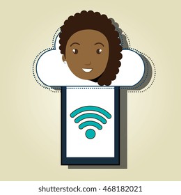 smartphone wifi cloud person vector illustration graphic