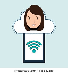 smartphone wifi cloud person vector illustration graphic