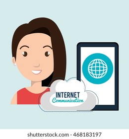 smartphone wifi cloud person vector illustration graphic