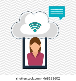 smartphone wifi cloud person vector illustration graphic