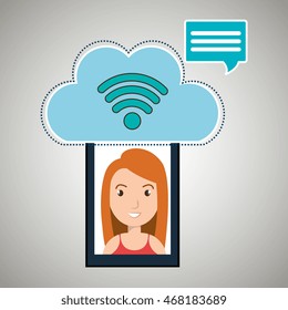 smartphone wifi cloud person vector illustration graphic