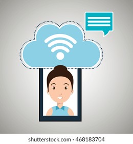 smartphone wifi cloud person vector illustration graphic