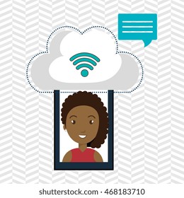 smartphone wifi cloud person vector illustration graphic