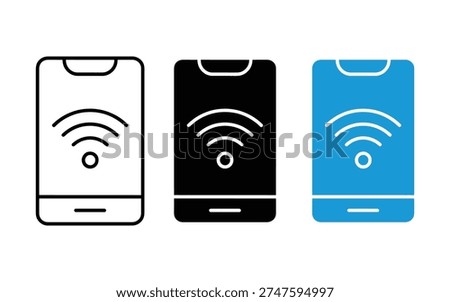 Smartphone Wi-Fi Connection and Mobile Internet Signal Icon Vector. Wireless Network Hotspot, Digital Connectivity, and Telecommunication Symbol. Vector Illustration.