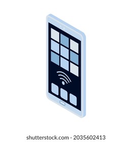 Smartphone with wifi connection sign isometric icon on white background vector illustration