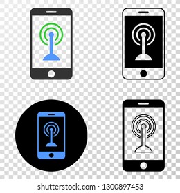 Smartphone wi-fi hotspot EPS vector pictograph with contour, black and colored versions. Illustration style is flat iconic symbol on chess transparent background.