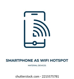 Smartphone As Wifi Hotspot Icon. Linear Vector Illustration From Material Devices Collection. Outline Smartphone As Wifi Hotspot Icon Vector. Thin Line Symbol For Use On Web And Mobile Apps, Logo, 