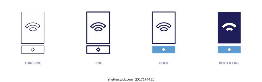 Smartphone wifi ícone em 4 estilos diferentes. Linha fina, Linha, Negrito e Linha Negrito. Estilo duotônico. Traçado editável.