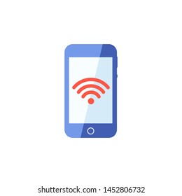 Smartphone with a wi-fi icon on the screen vector flat illustration on white background