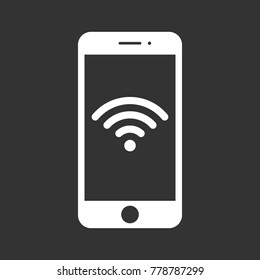 smartphone with a wi-fi icon on the screen vector flat illustration on dark gray background