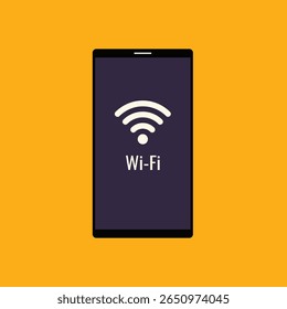 Smartphone com ícone Wi-Fi em fundo amarelo vibrante