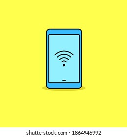 Smartphone con imagen vectorial de icono wi-fi aislada en fondo amarillo. Icono de estilo de color lineal wi-fi para Smartphone