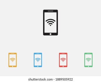Smartphone con un icono wi-fi. Icono de ilustración del vector. Icono simple. Icono de señal wifi de teléfono móvil. Conjunto de coloridos iconos de diseño plano