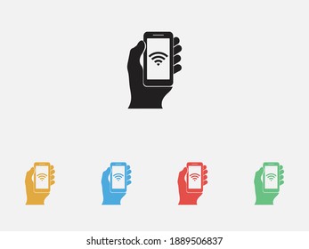 Smartphone con un icono wi-fi. Icono de ilustración del vector. Icono simple. Icono de señal wifi de teléfono móvil. Conjunto de coloridos iconos de diseño plano