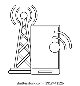 Smartphone with wifi internet signal black and white