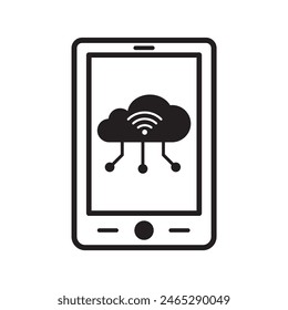 Smartphone with WIFI network icon, Mobile Network device Icon with cloud Wi-Fi Style Illustration