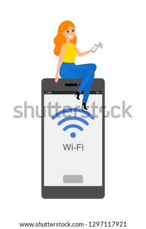 Smartphone with Wifi on it. Mobile phone with internet connection. Idea of modern technology and wireless device. Hotspot and website access. Flat vector illustration