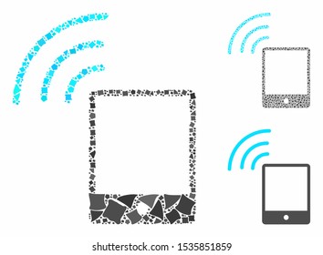 Smartphone wi-fi signal composition of humpy elements in various sizes and color hues, based on smartphone wi-fi signal icon. Vector humpy elements are united into composition.