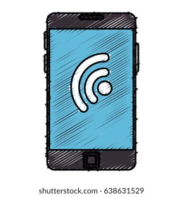 smartphone with wifi signal device isolated icon