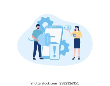 Smartphone wired charging trending concept flat illustration