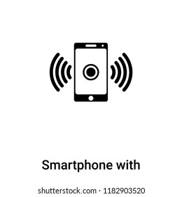 Smartphone with Wireless Connection icon vector isolated on white background, logo concept of Smartphone with Wireless Connection sign on transparent background, filled black symbol