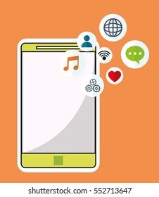 smartphone wireless technology communication social media orange background
