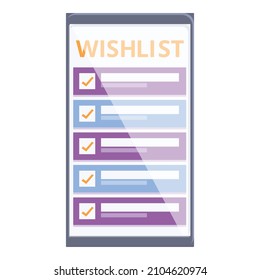 Smartphone wishlist icon cartoon vector. Store list. Write paper