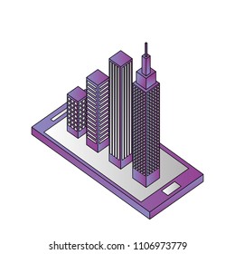 smartphone wit buildings cityscape isometric icon