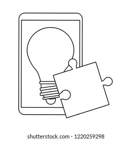 Smartphone wit bulb light on screen black and white