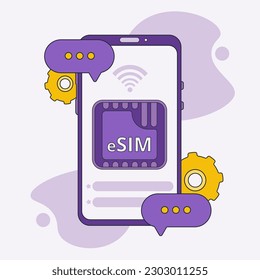 A smartphone without a classic SIM card. Built-in SIM card on the chip. Vector illustration for modern web design